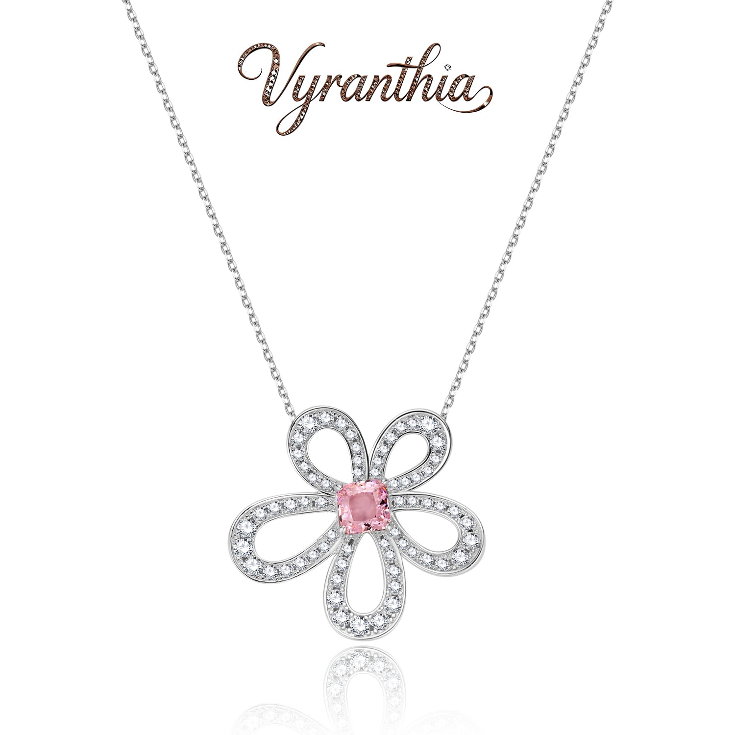 Pink Crystal Flower Pendant Necklace