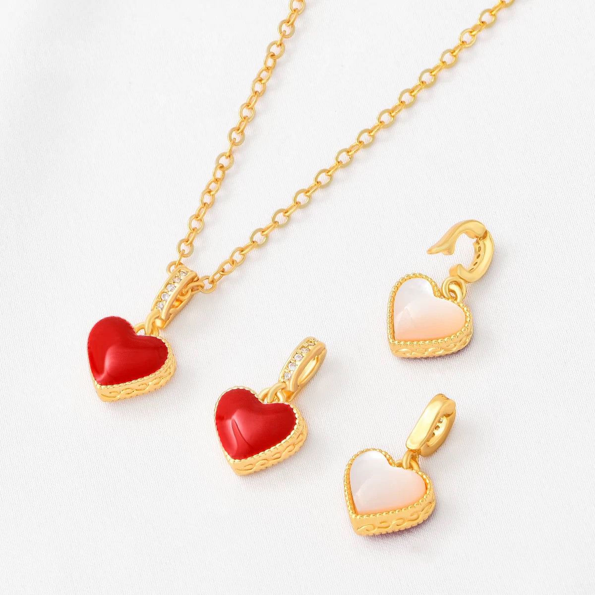 Gold Heart Charm with Red Enamel Finish