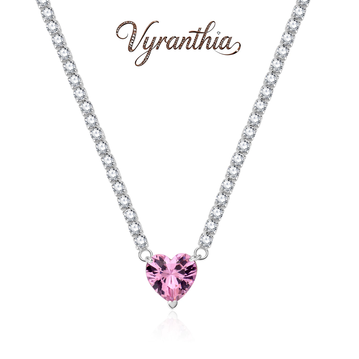 Vyranthia Pearl  Pink Heart pendant Tennis Necklace