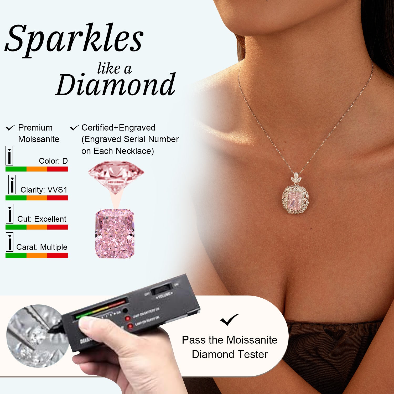 vyranthia Pink Moissanite Gemstone Pendant Necklace